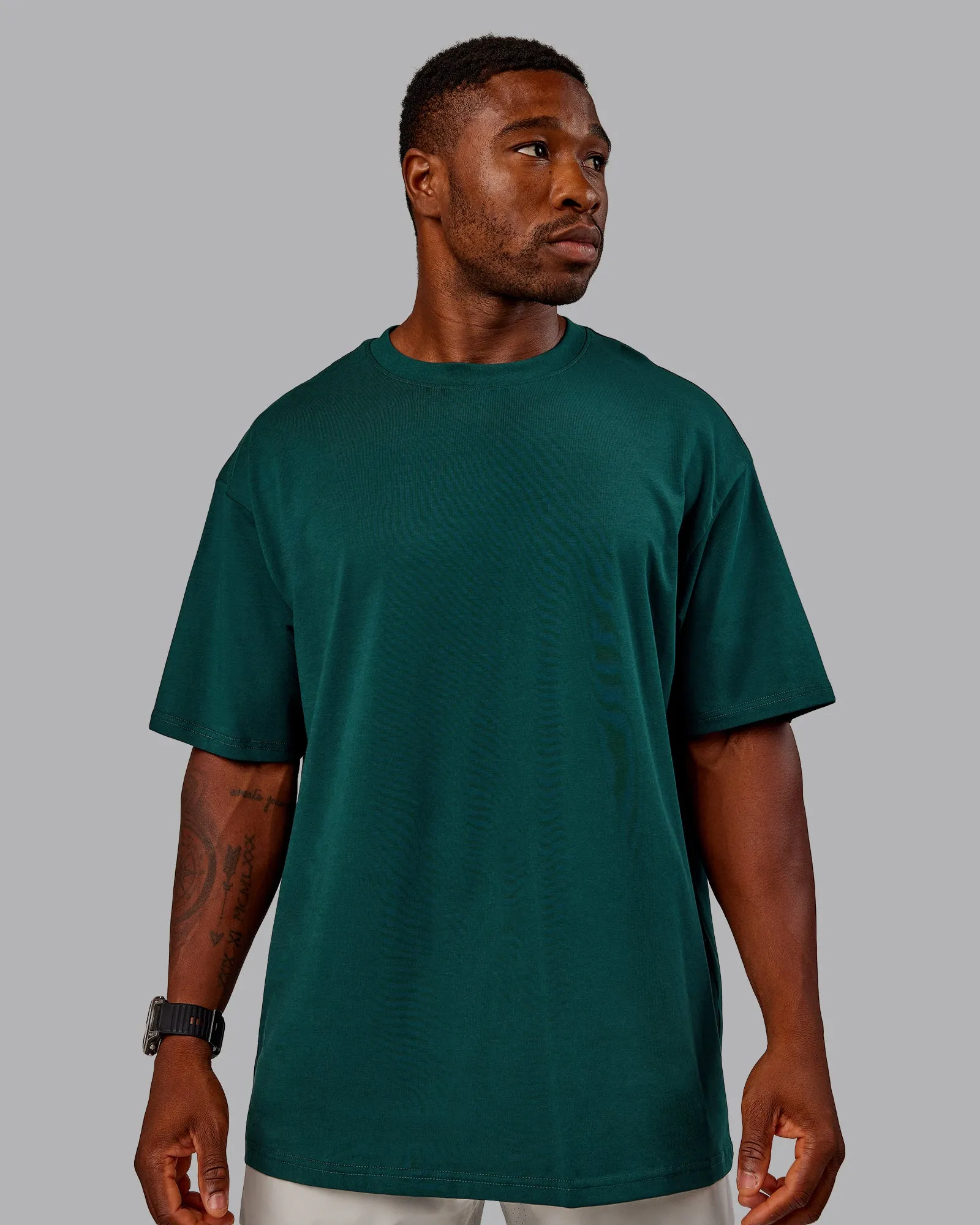 Variation FLXCotton Oversized Tee - Dark Moss-Digital Mist