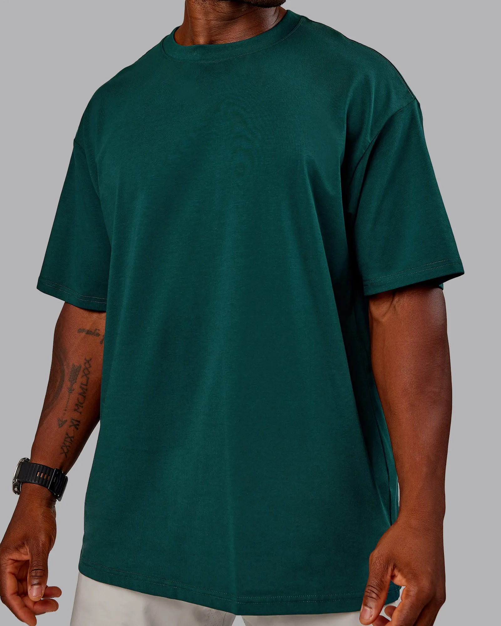 Variation FLXCotton Oversized Tee - Dark Moss-Digital Mist