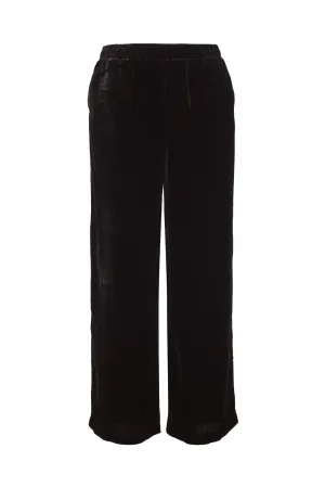 Velvet Wide Leg Pull-On Pants - Black