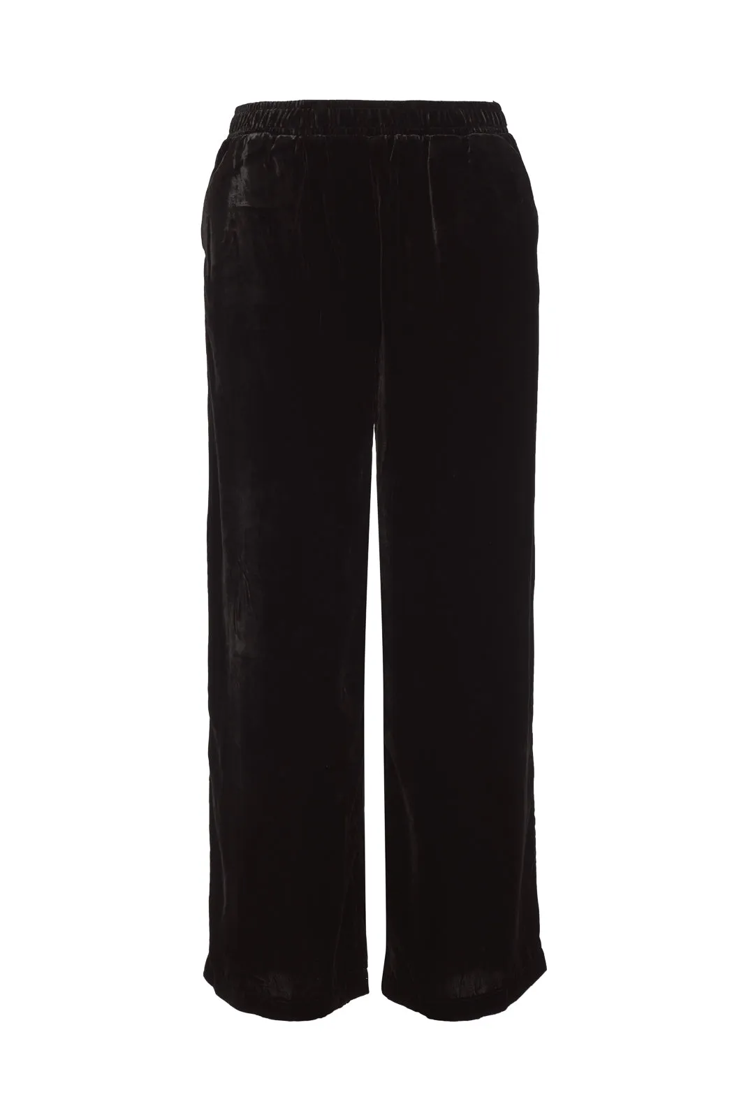 Velvet Wide Leg Pull-On Pants - Black