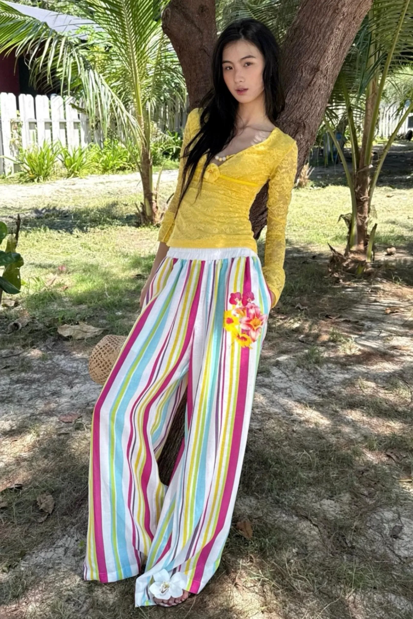 Vibrant Striped Wide-Leg Beach Pants