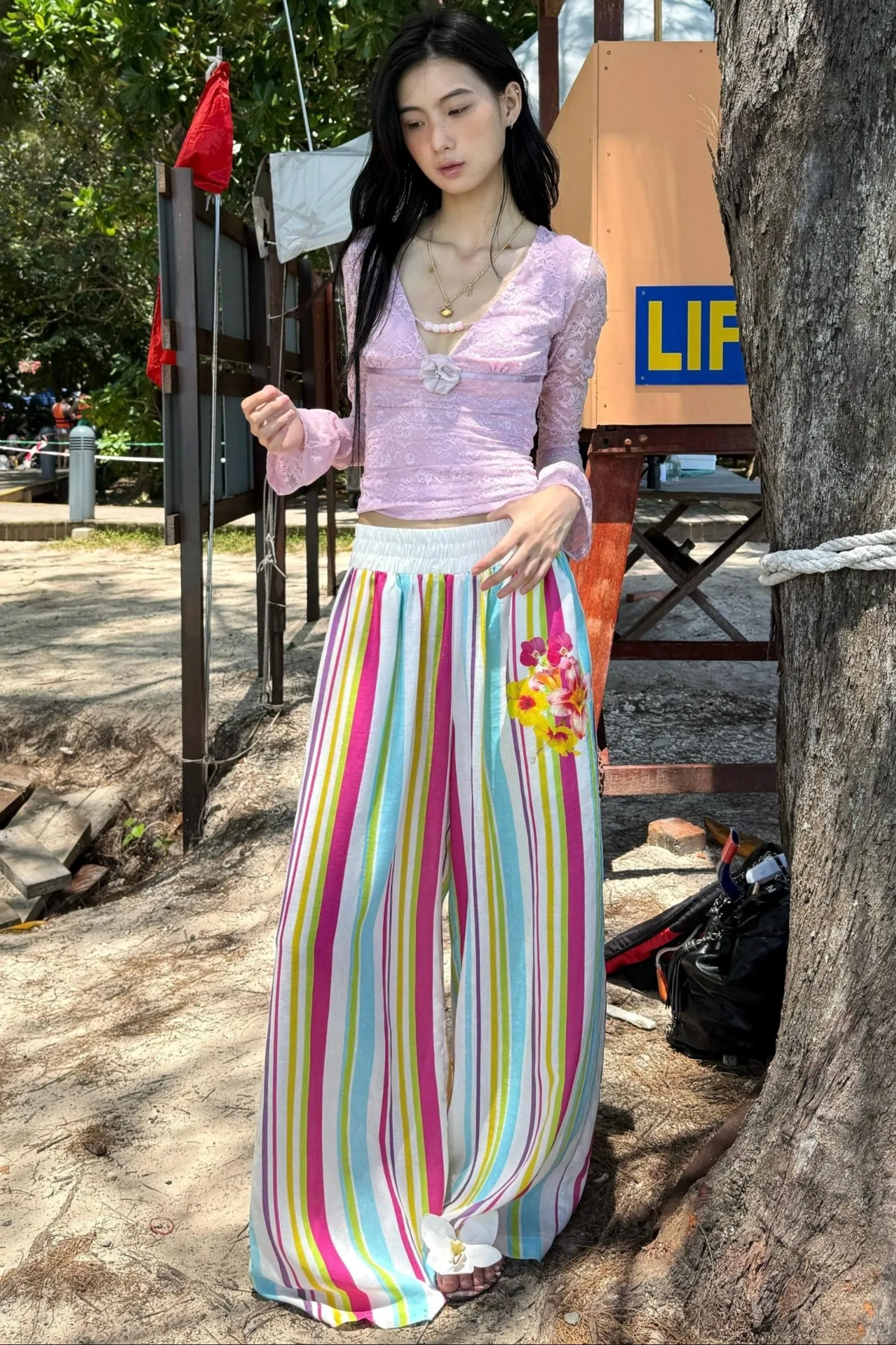 Vibrant Striped Wide-Leg Beach Pants
