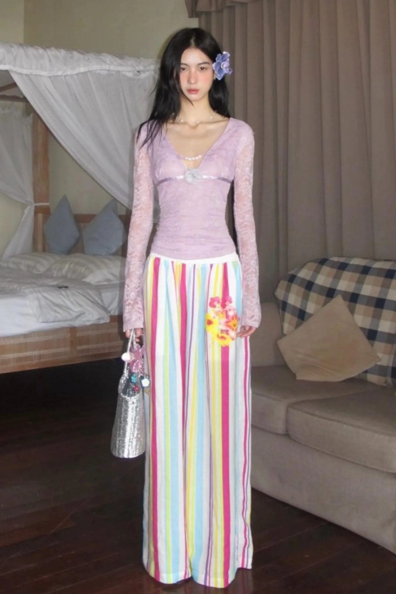 Vibrant Striped Wide-Leg Beach Pants