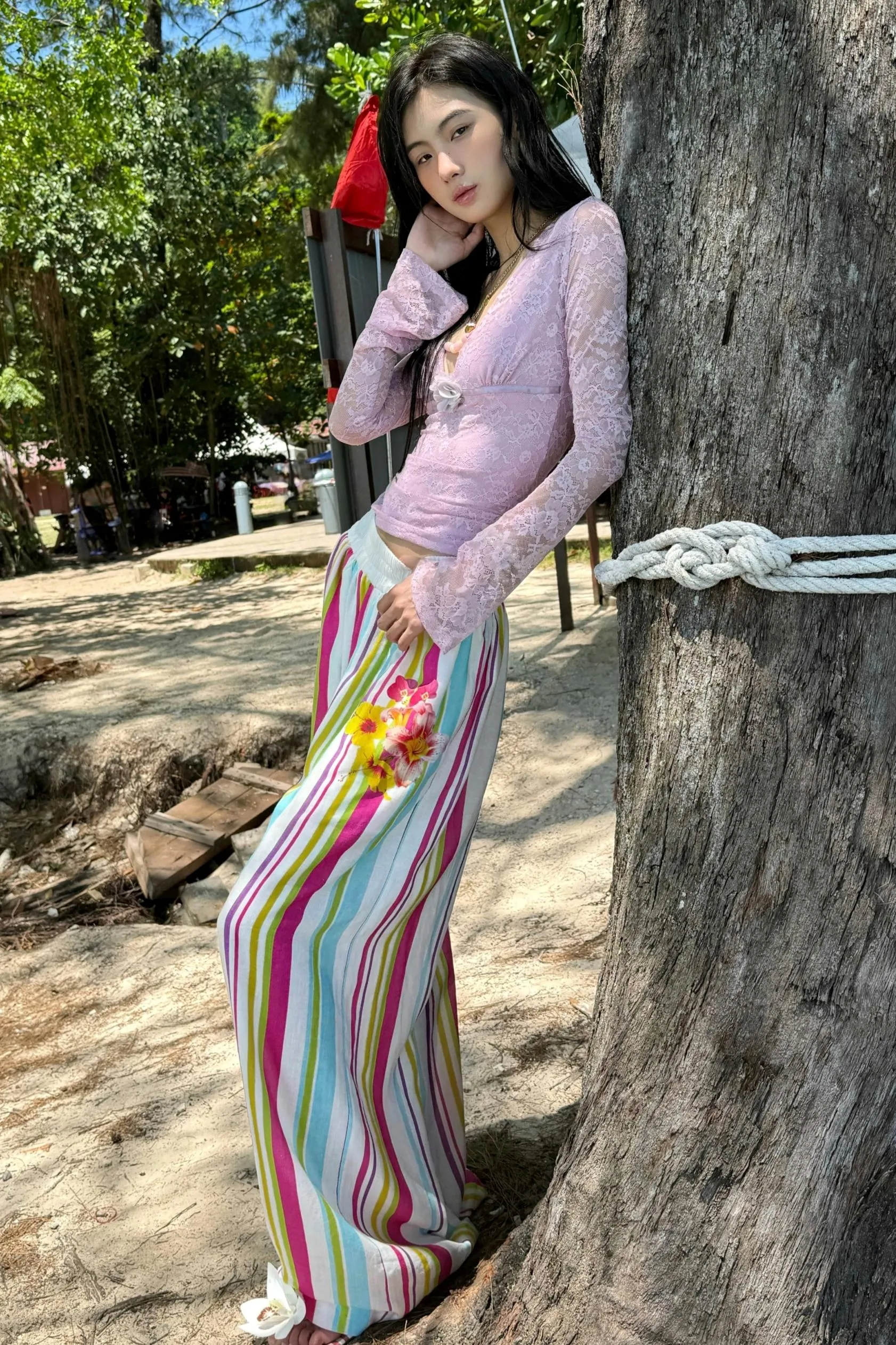 Vibrant Striped Wide-Leg Beach Pants