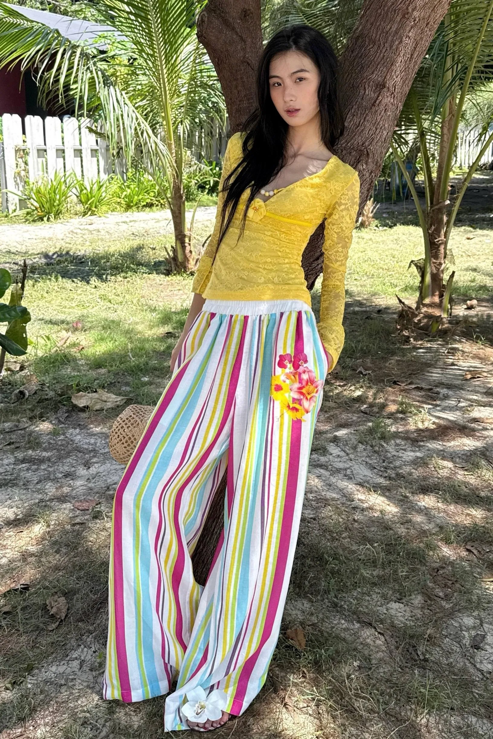 Vibrant Striped Wide-Leg Beach Pants