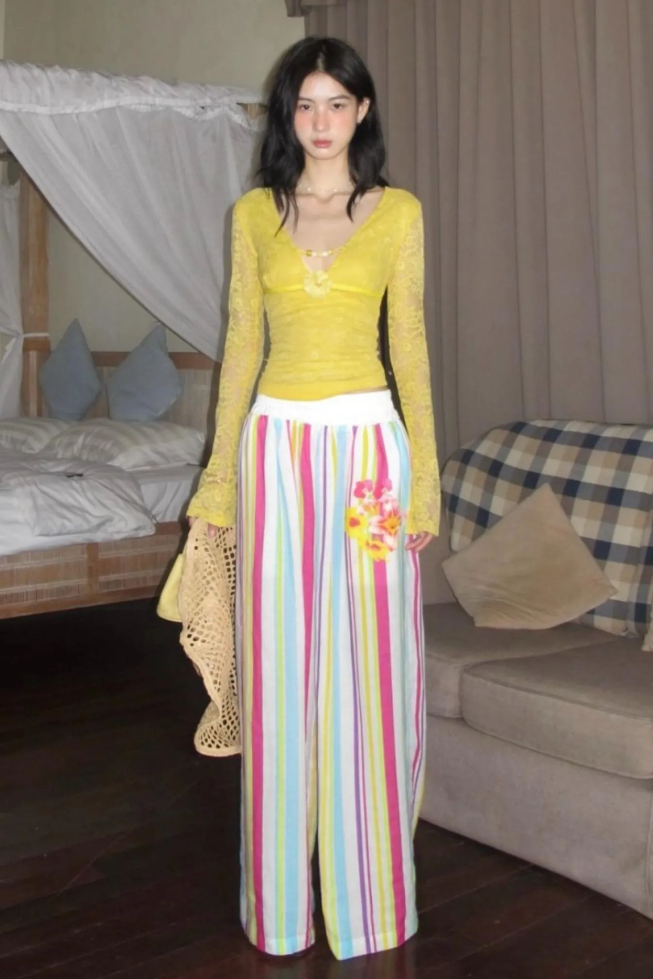 Vibrant Striped Wide-Leg Beach Pants