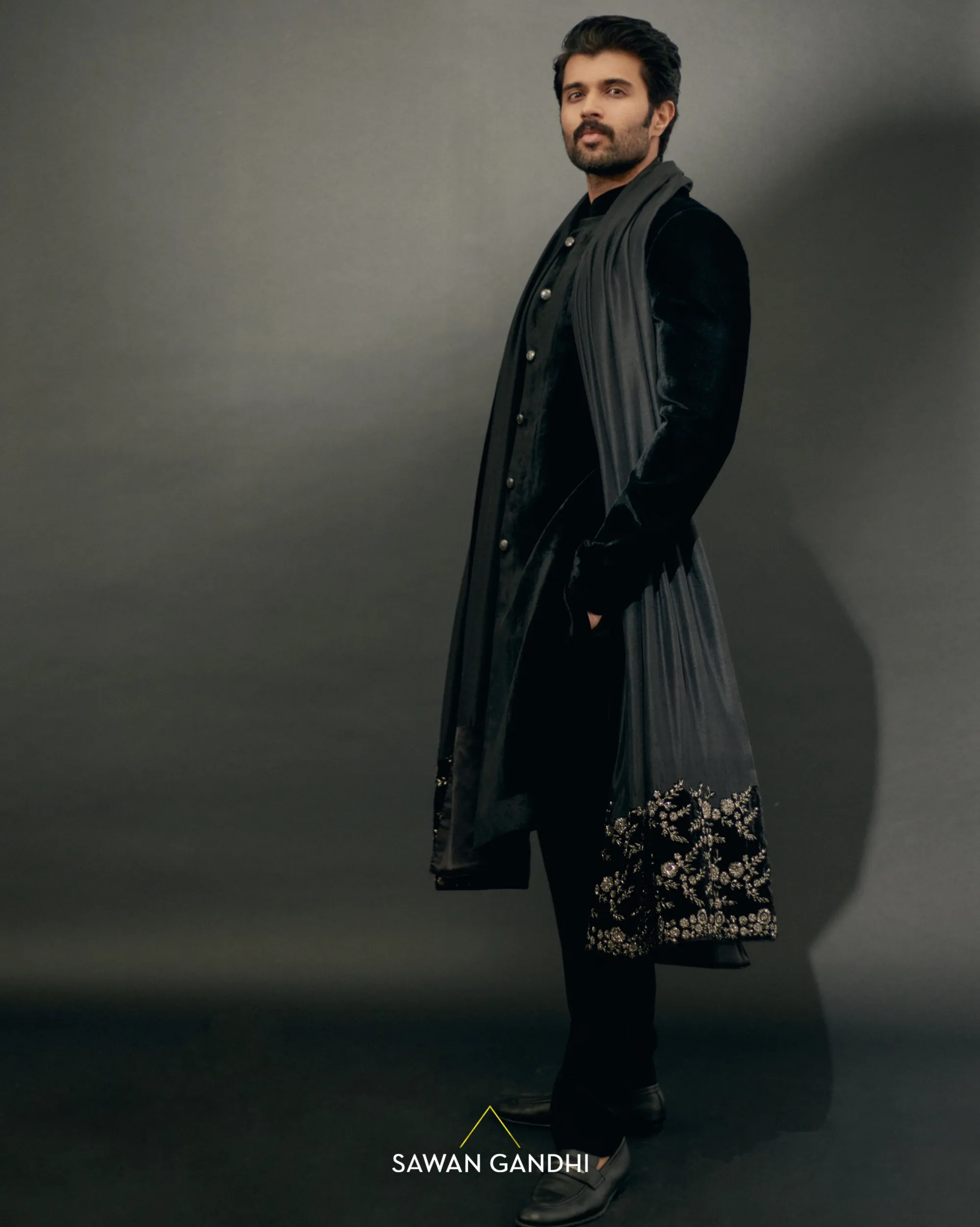 Vijay Deverakonda in Black velvet sherwani