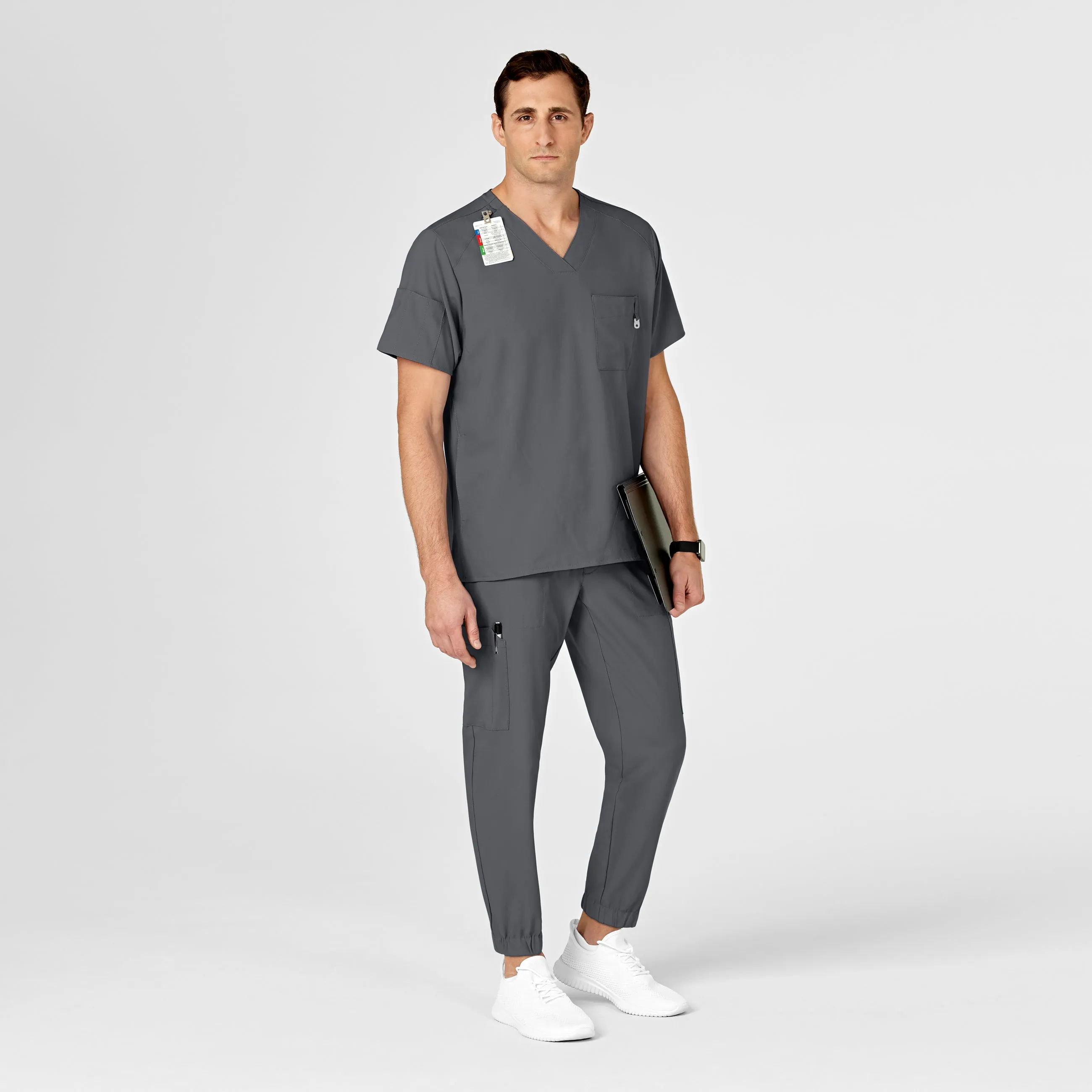 W123 5655 Men's Cargo Jogger Scrub Pants Pewter