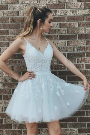 White Short Prom Dress Lace Graduation Dress A Line Damas Dress