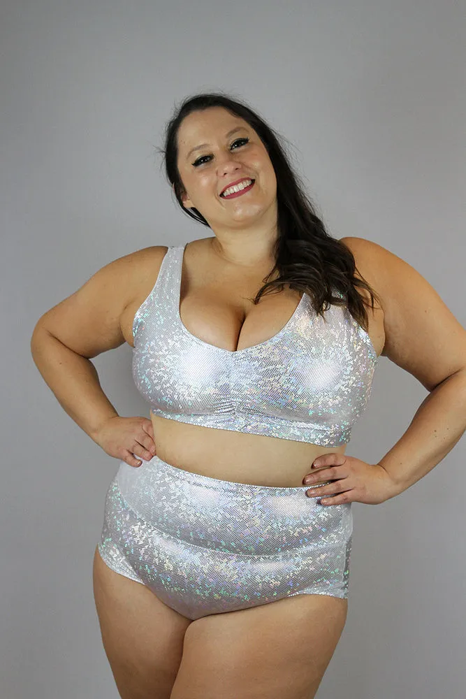 White Sparkle Sweet Scoop Plus Size Sports Bra