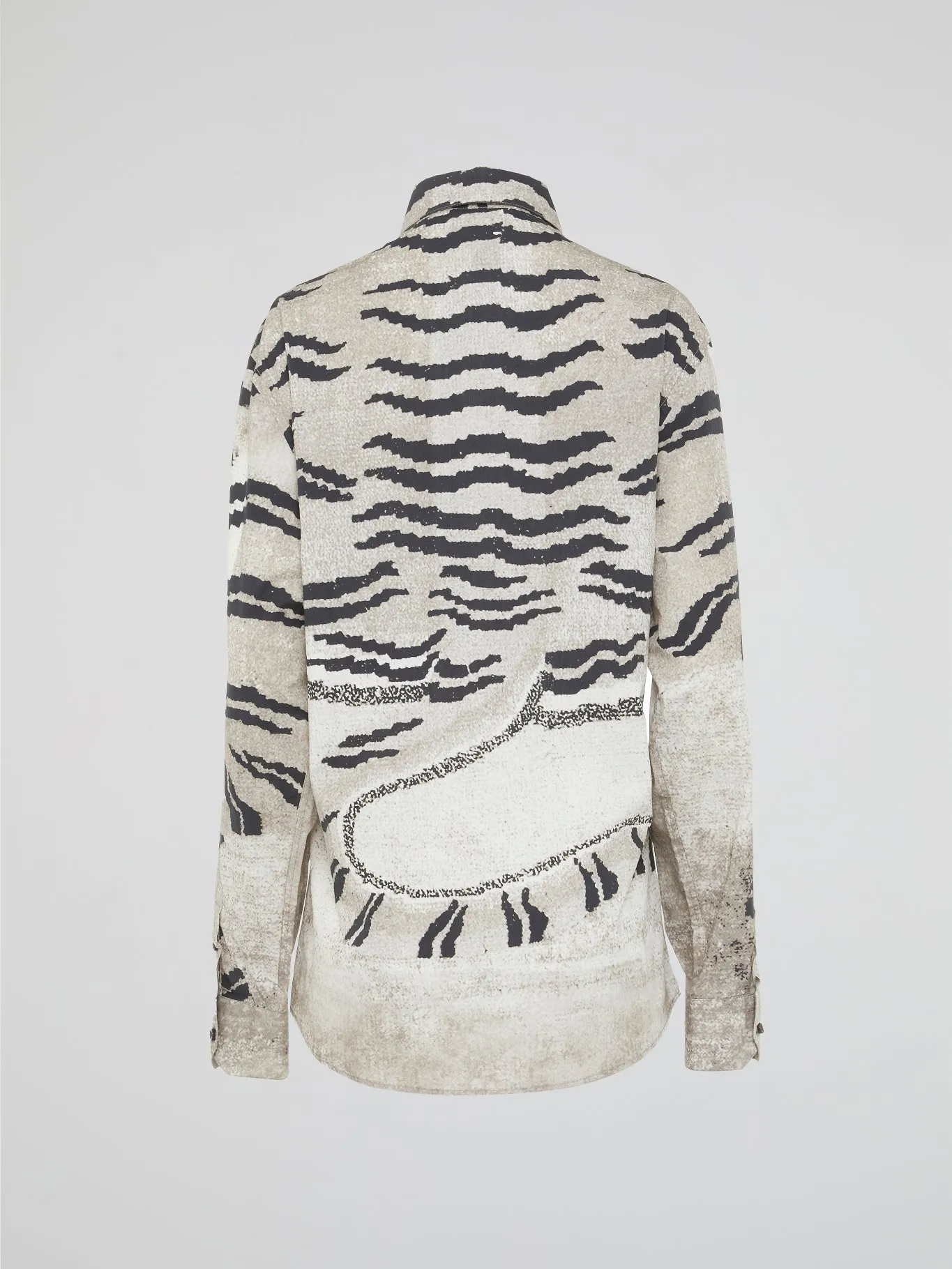 White Tiger Print Button-Up Shirt