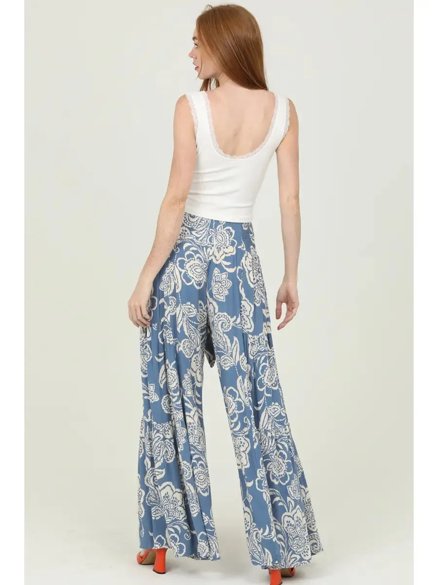 Wide Leg Pants with Tiers and Tie Waist