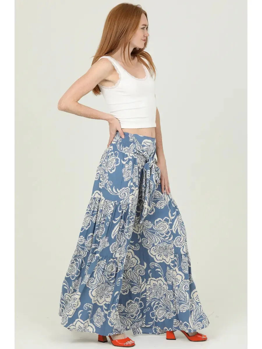 Wide Leg Pants with Tiers and Tie Waist