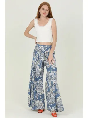 Wide Leg Pants with Tiers and Tie Waist
