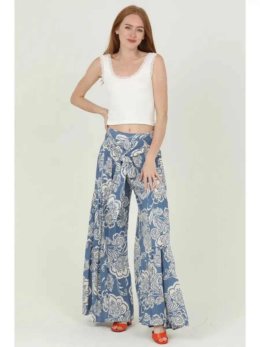 Wide Leg Pants with Tiers and Tie Waist