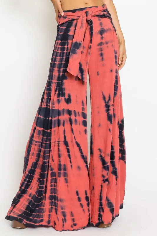 Wide Leg Smocked Tie Dye Tie Pants
