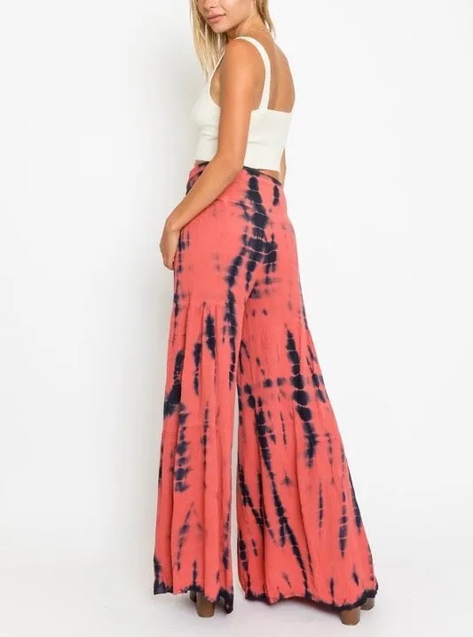 Wide Leg Smocked Tie Dye Tie Pants