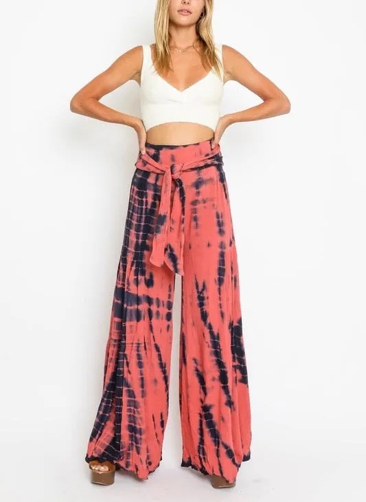 Wide Leg Smocked Tie Dye Tie Pants