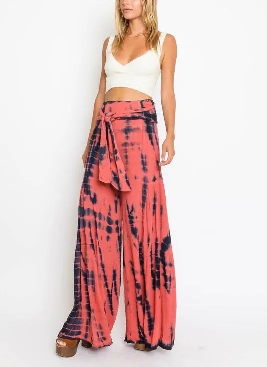 Wide Leg Smocked Tie Dye Tie Pants