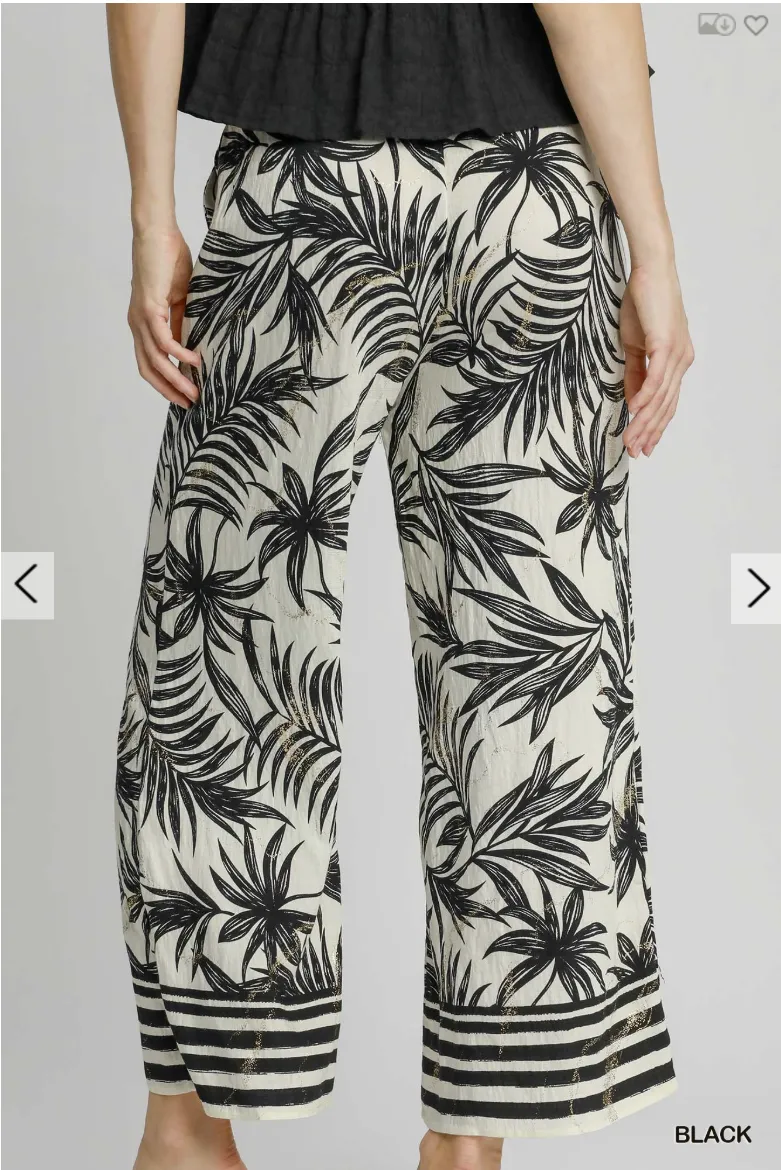 Wide Leg Tropical Print Pants