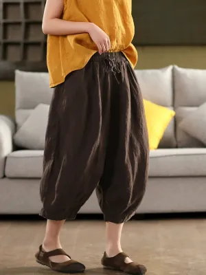 Women Summer Vintage Pure Color 100%Linen Harem Pants