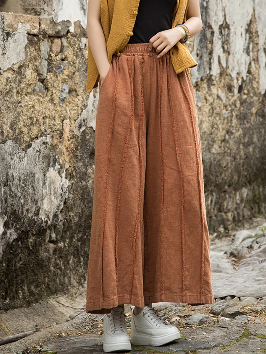 Women Summer Worn Raw-edge Ramie Wide-leg Pants
