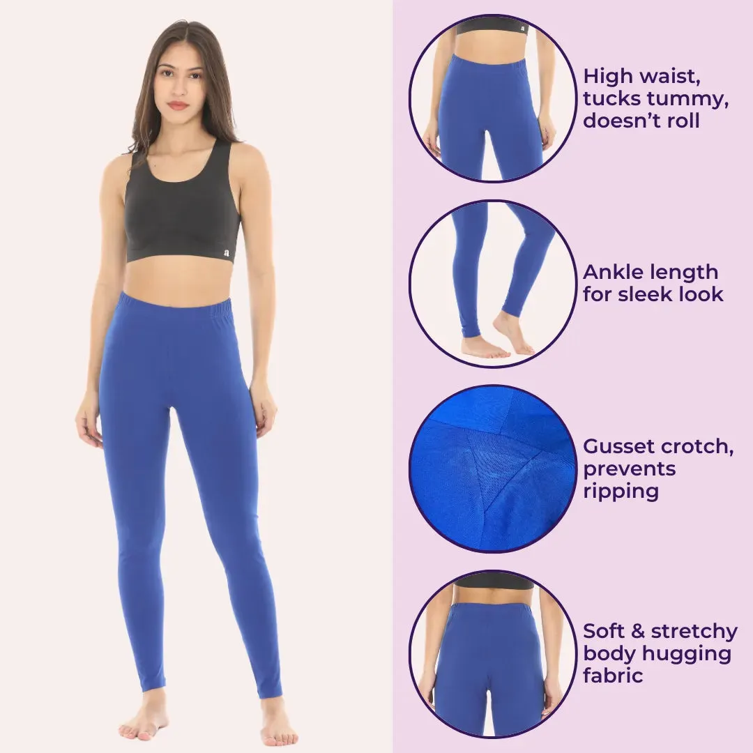 Women's Leggings | High Waist | Ankle Length | Cotton-Elastane Blend | Non-See-Through | Gusset Crotch Prevents Ripping