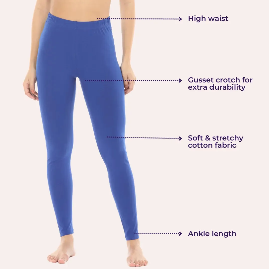 Women's Leggings | High Waist | Ankle Length | Cotton-Elastane Blend | Non-See-Through | Gusset Crotch Prevents Ripping