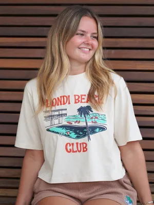 Women's Pool Deck Crop Tee (Light Taupe)