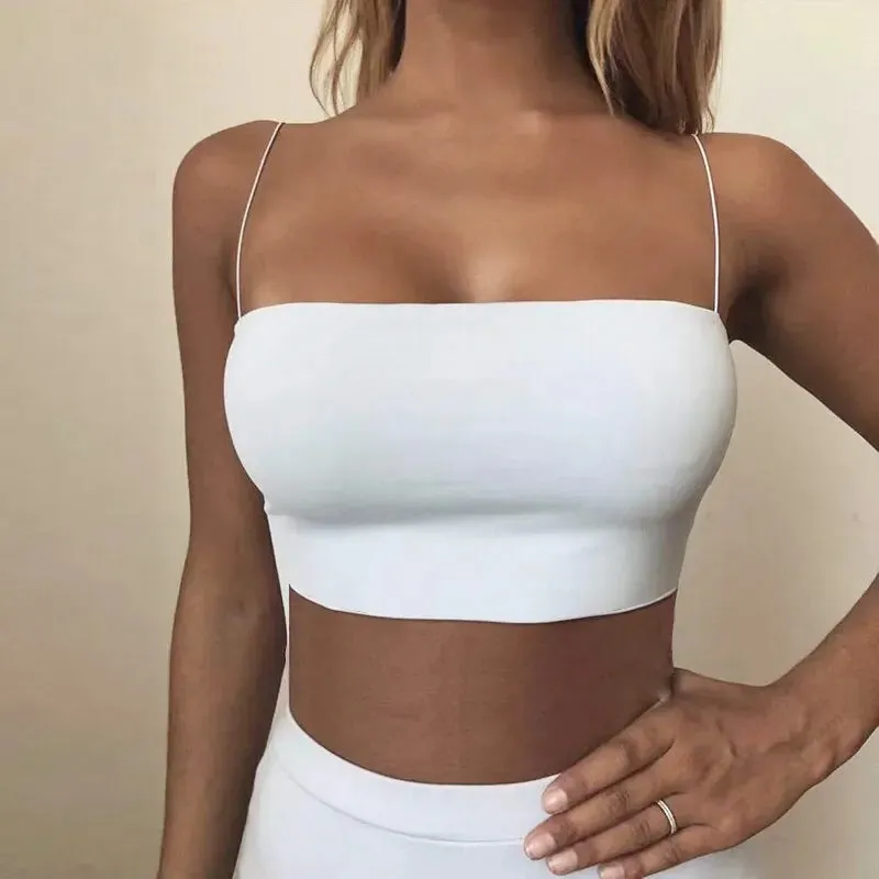 Women's Seamless Sexy Crop Top - Summer Backless White Strap Tank Tops