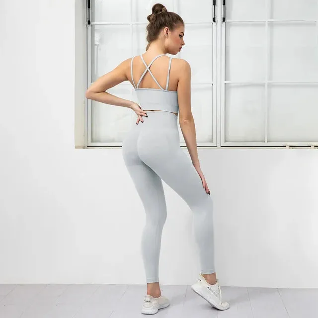 Women's Seamless Yoga Set - High Waist Leggings   Long Sleeve Sports Top