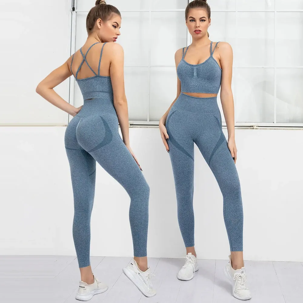 Women's Seamless Yoga Set - High Waist Leggings   Long Sleeve Sports Top