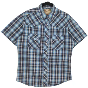 Wrangler Western Shirts Blue & Yellow Checkered Short Sleeve Button Shirt Size M