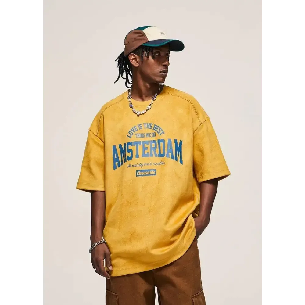 Y2K Digital Print Tee with Suede-Like Cotton and Relaxed Shoulders