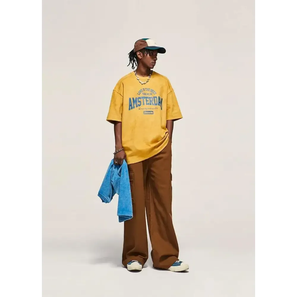 Y2K Digital Print Tee with Suede-Like Cotton and Relaxed Shoulders