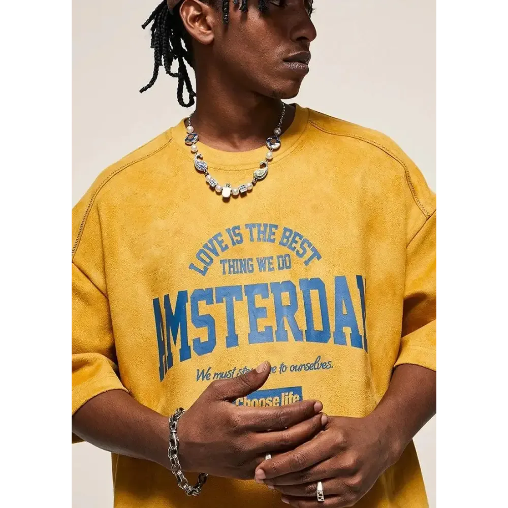 Y2K Digital Print Tee with Suede-Like Cotton and Relaxed Shoulders