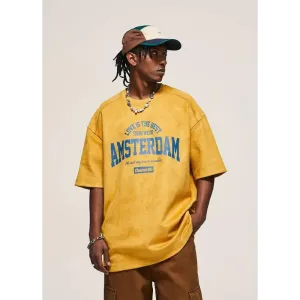 Y2K Digital Print Tee with Suede-Like Cotton and Relaxed Shoulders