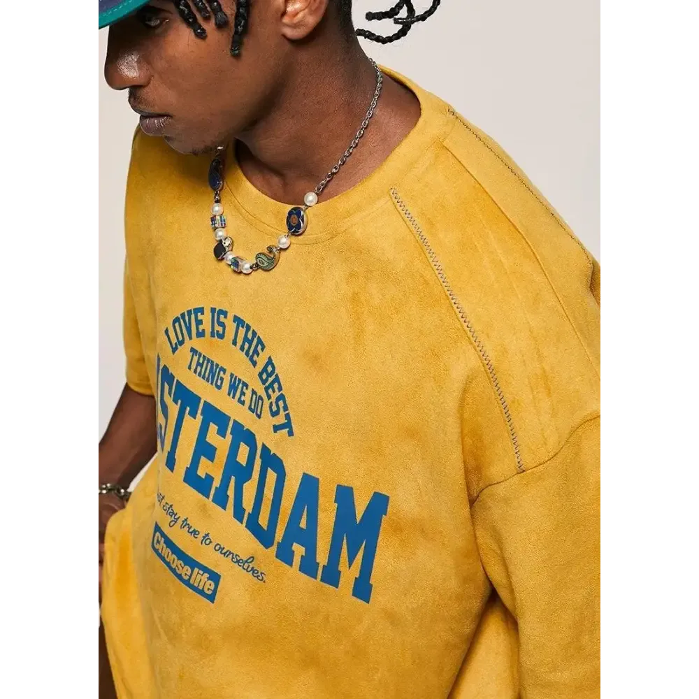 Y2K Digital Print Tee with Suede-Like Cotton and Relaxed Shoulders