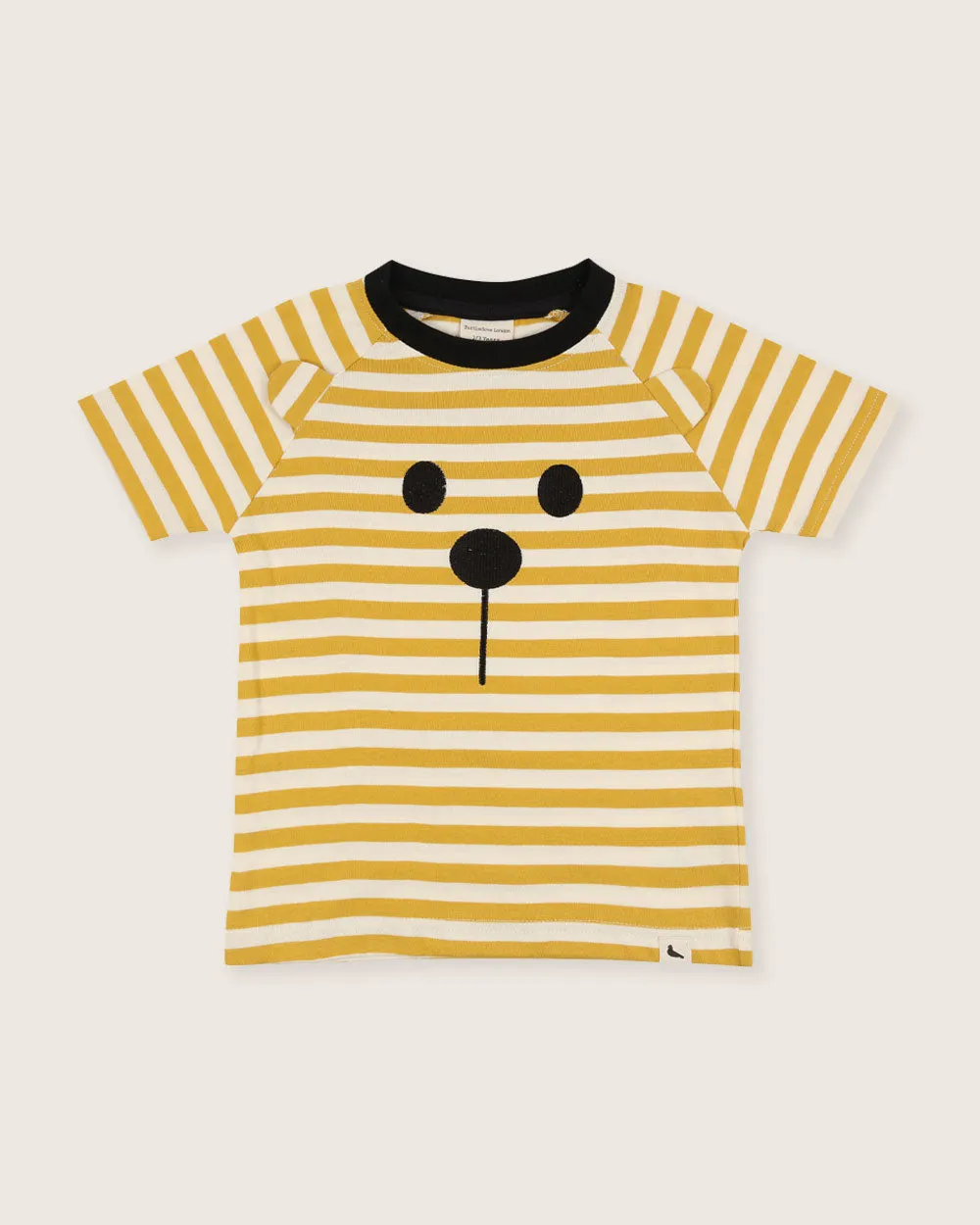 Yellow Bear Face Stripe Print T-Shirt