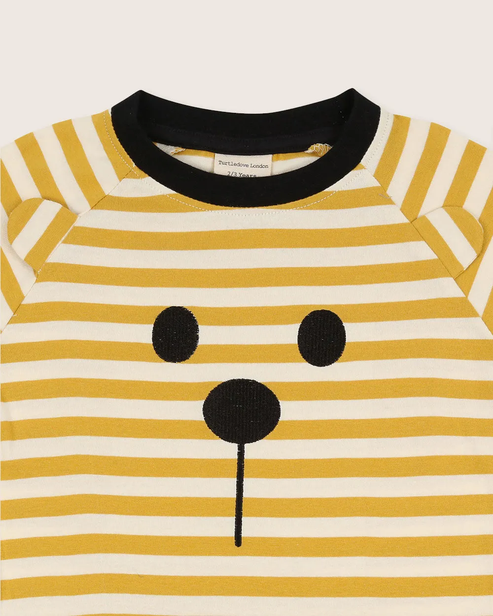 Yellow Bear Face Stripe Print T-Shirt