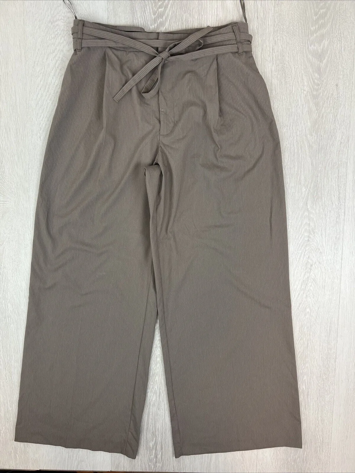 Zara Womens Brown Pin Stripe Wide-Leg Dress Pants Size Large