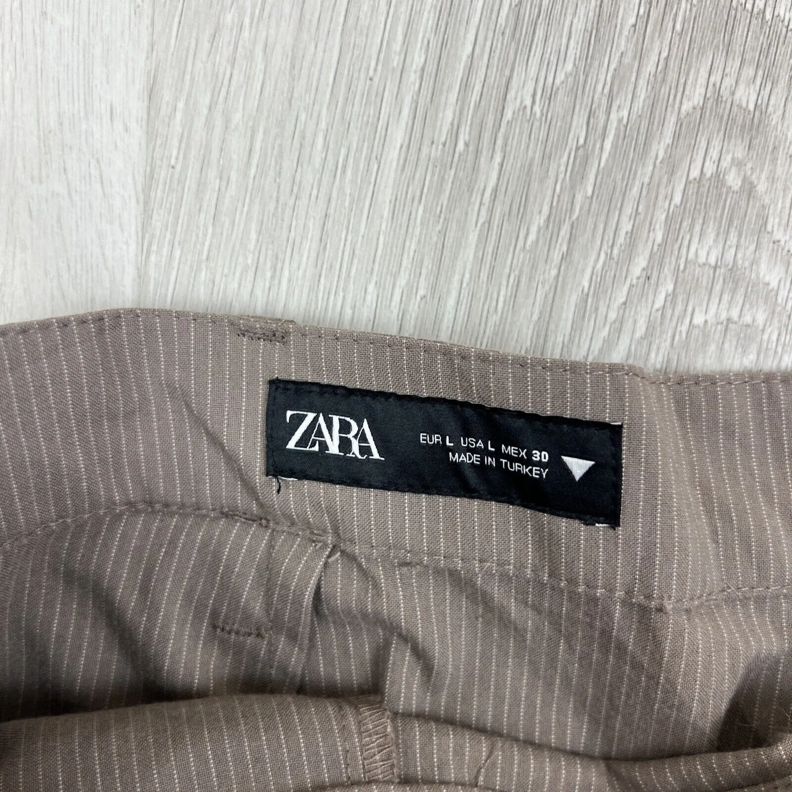 Zara Womens Brown Pin Stripe Wide-Leg Dress Pants Size Large