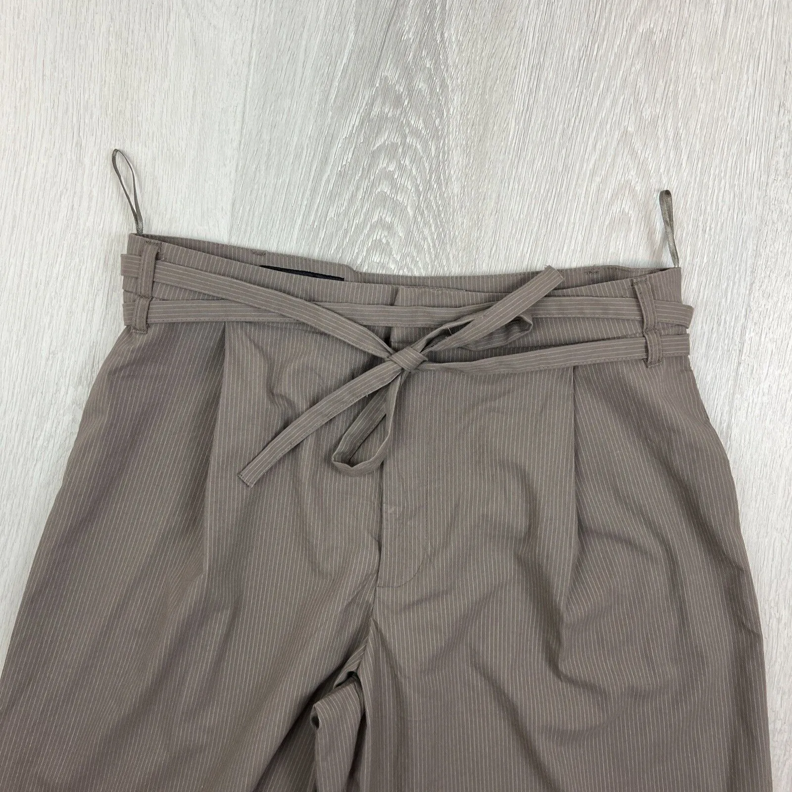 Zara Womens Brown Pin Stripe Wide-Leg Dress Pants Size Large