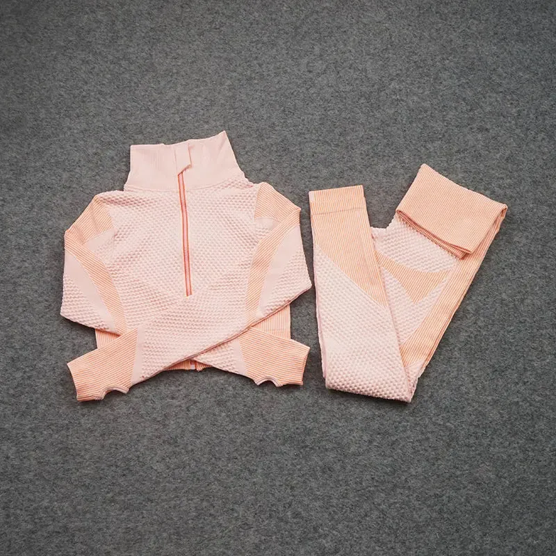 Zipper Seamless Yoga Set for Women - High Waist Leggings and Fitness Sports Suits