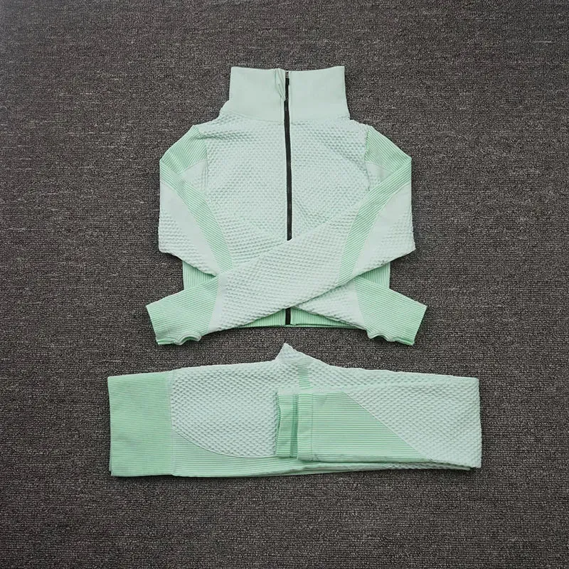 Zipper Seamless Yoga Set for Women - High Waist Leggings and Fitness Sports Suits