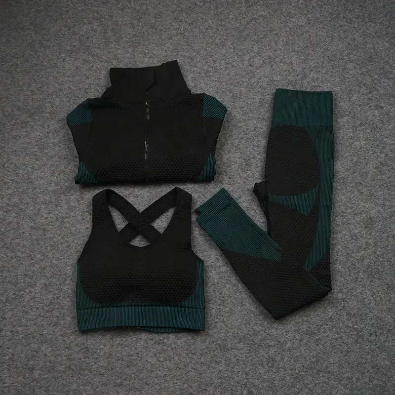 Zipper Seamless Yoga Set for Women - High Waist Leggings and Fitness Sports Suits