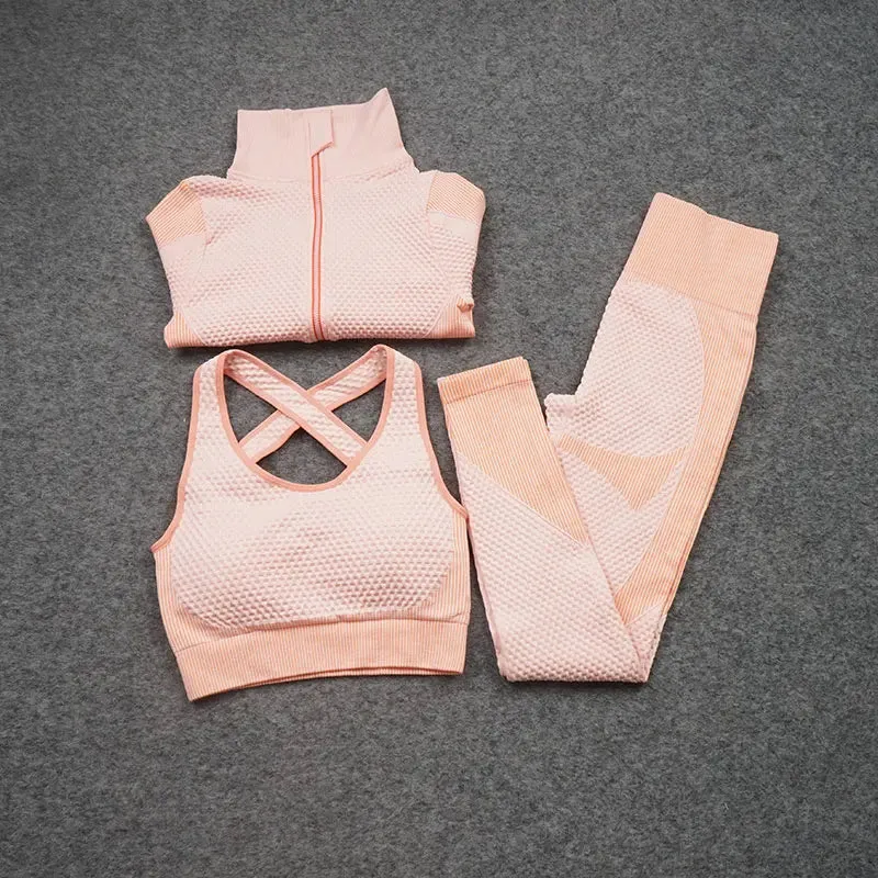 Zipper Seamless Yoga Set for Women - High Waist Leggings and Fitness Sports Suits