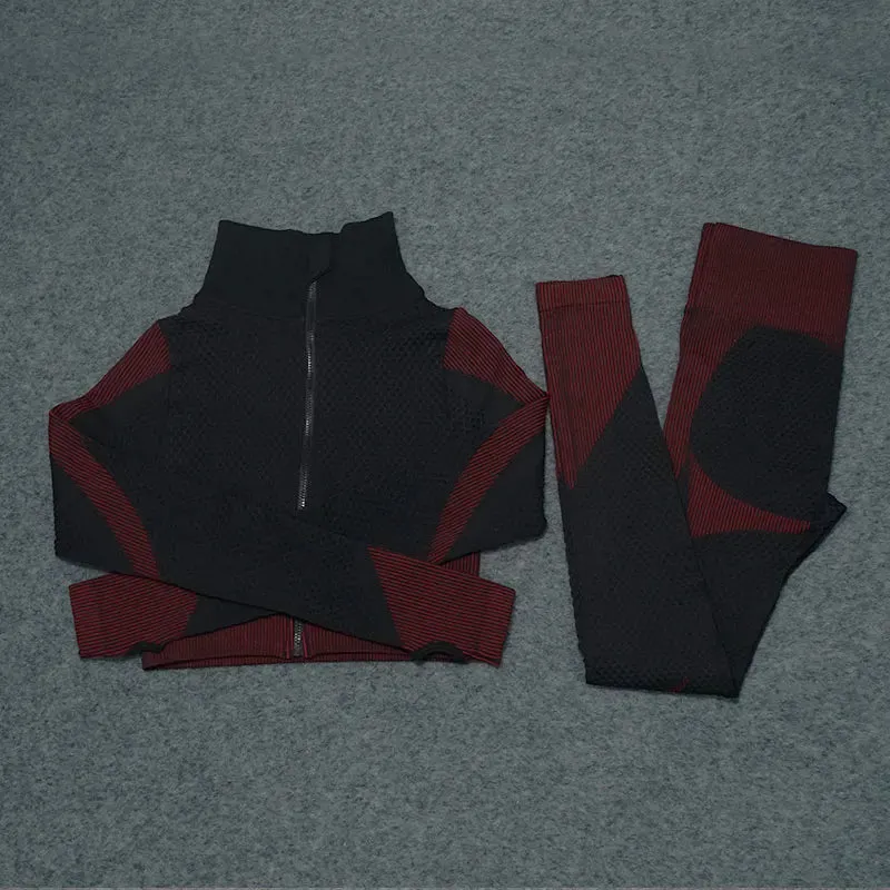 Zipper Seamless Yoga Set for Women - High Waist Leggings and Fitness Sports Suits