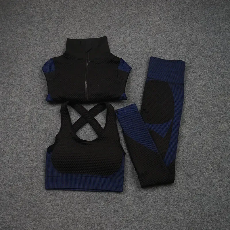 Zipper Seamless Yoga Set for Women - High Waist Leggings and Fitness Sports Suits