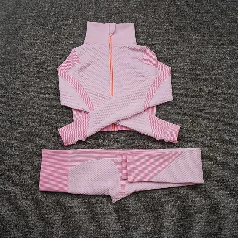 Zipper Seamless Yoga Set for Women - High Waist Leggings and Fitness Sports Suits